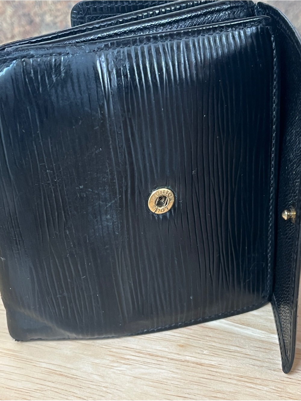 Louis Vuitton Black Epi Leather Snap Wallet with Gold Hardware